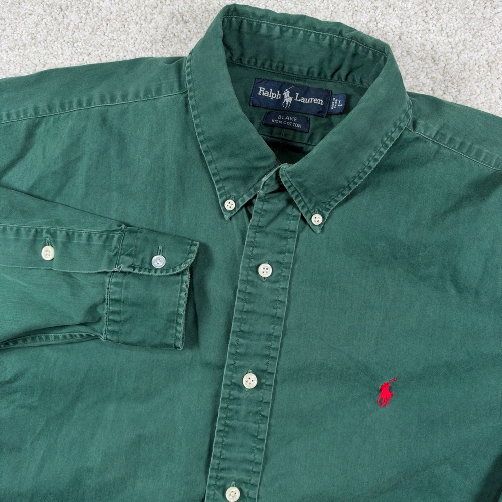 Ralph Lauren Button Down Men L Green Blake Cotton Long Sleeve Pony Logo 01691